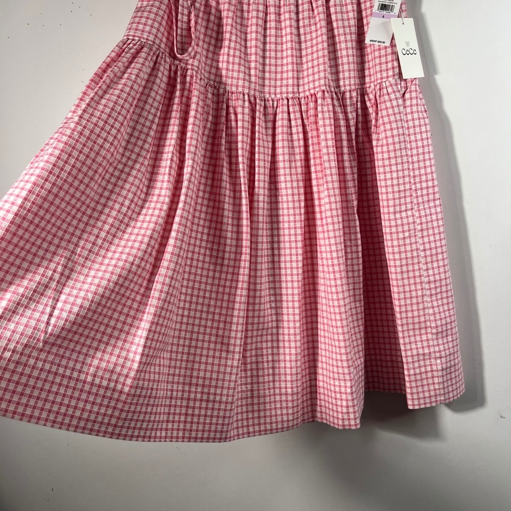 Cece Tulip Fields Gingham Confetti Pink White Midi Skirt Lined NWT 6 Side Zip - Picture 4 of 11
